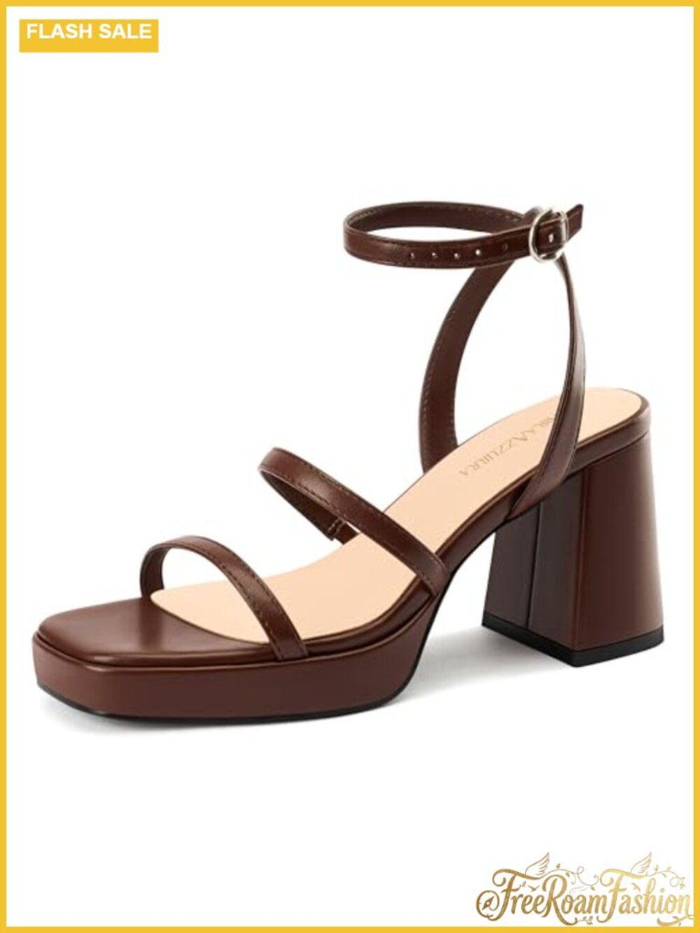 MIRAAZZURRA Women's Platform Block Heel Sandals Square Toe Ankle Strap
